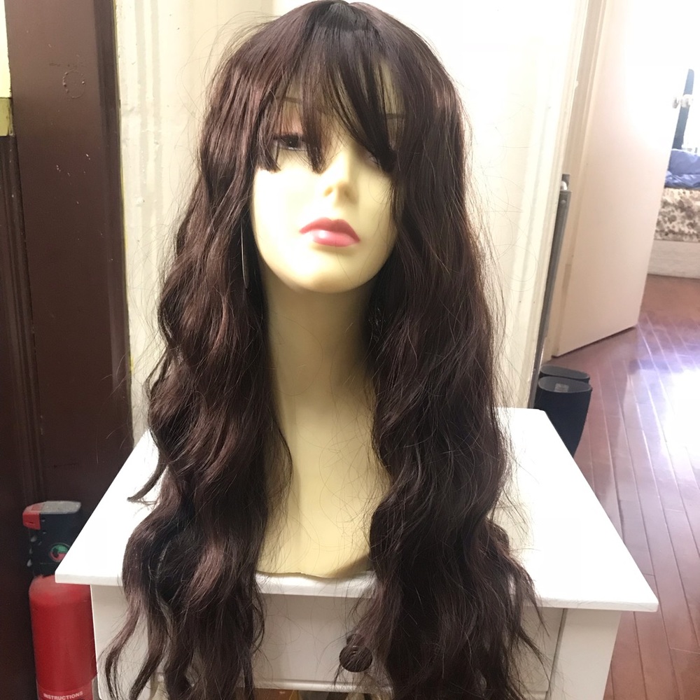 Human hair blend dark brown wig